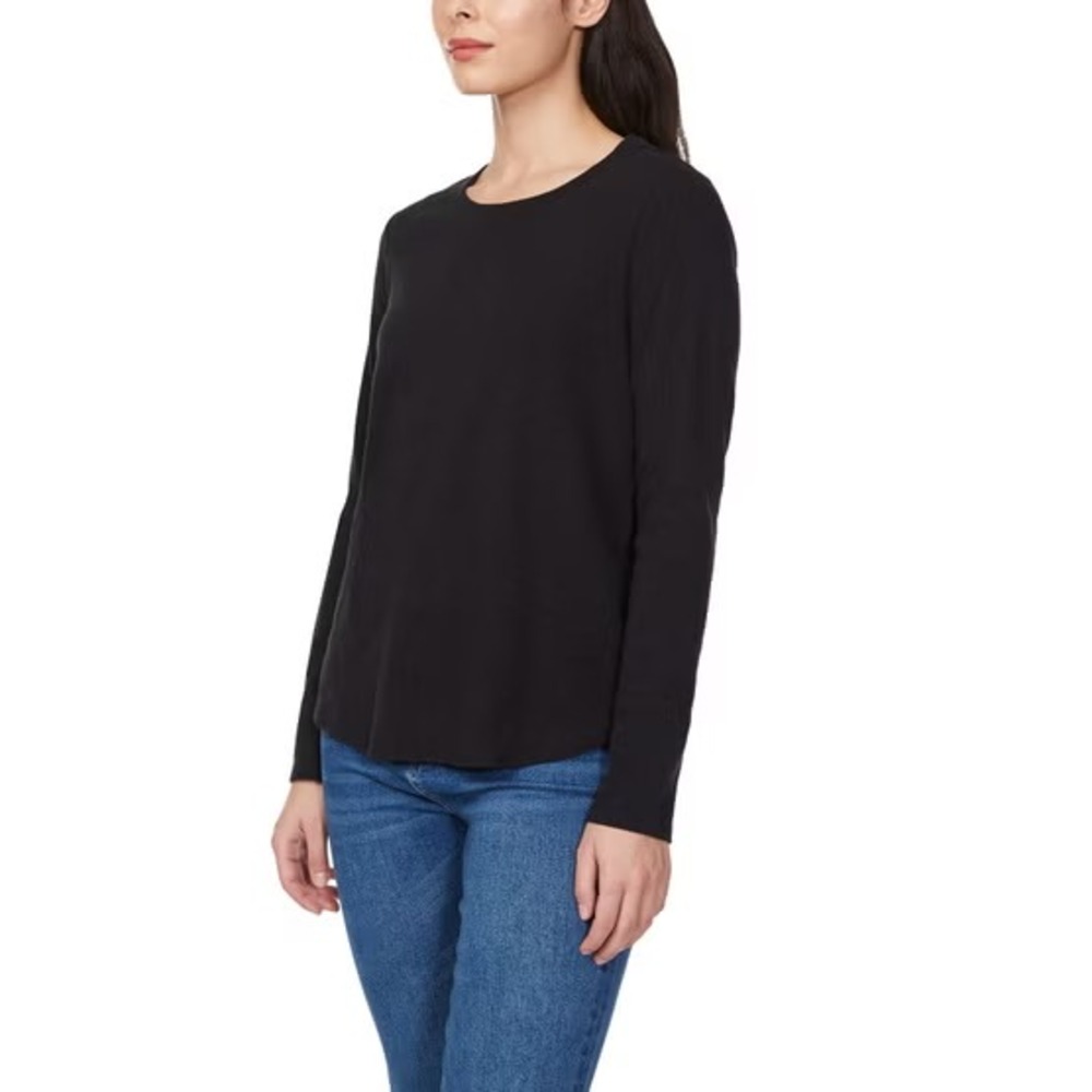 Kirkland Signature Women's Long Sleeve Slub Tee, Black, Size: XL, New